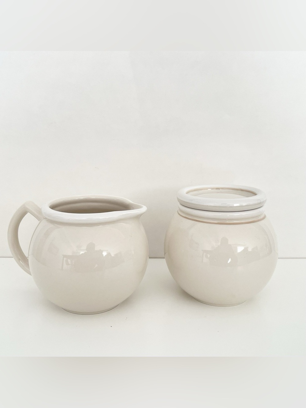 Vintage Epoch Sugar Bowl Lid Creamer Set Ivory Retro Minimalist Made in Korea
